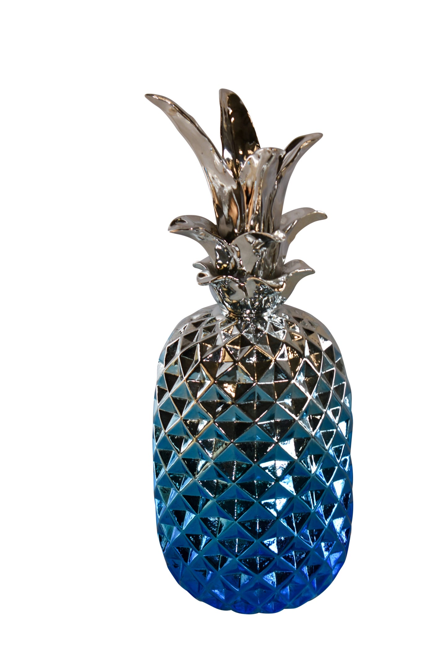 Ombre Blue Chrome Pineapple Resin Statue 6" x 6" x 15"H