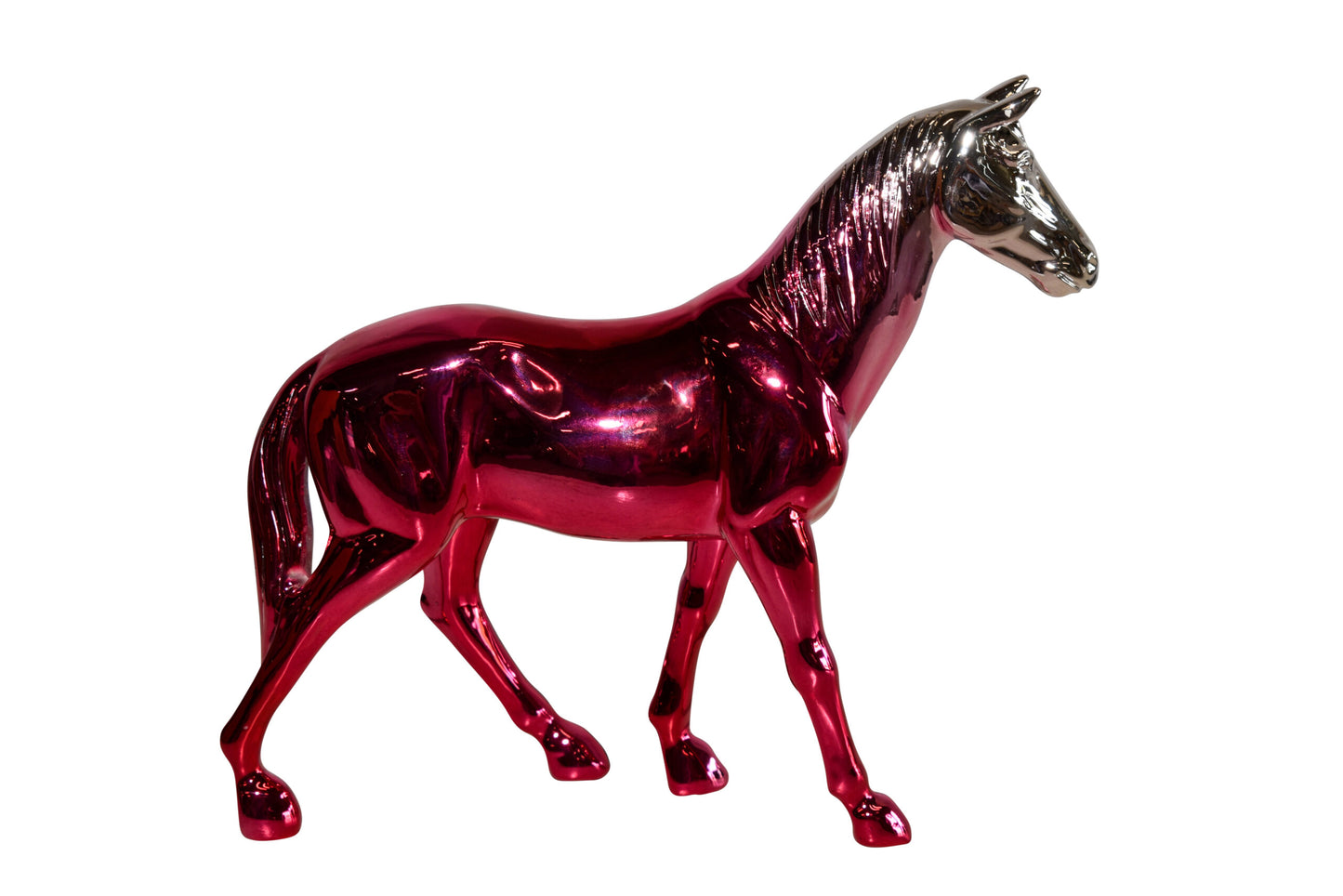 Pink Ombre Chrome Colored Confident Horse Resin Statue 12" x 3" x 10"H