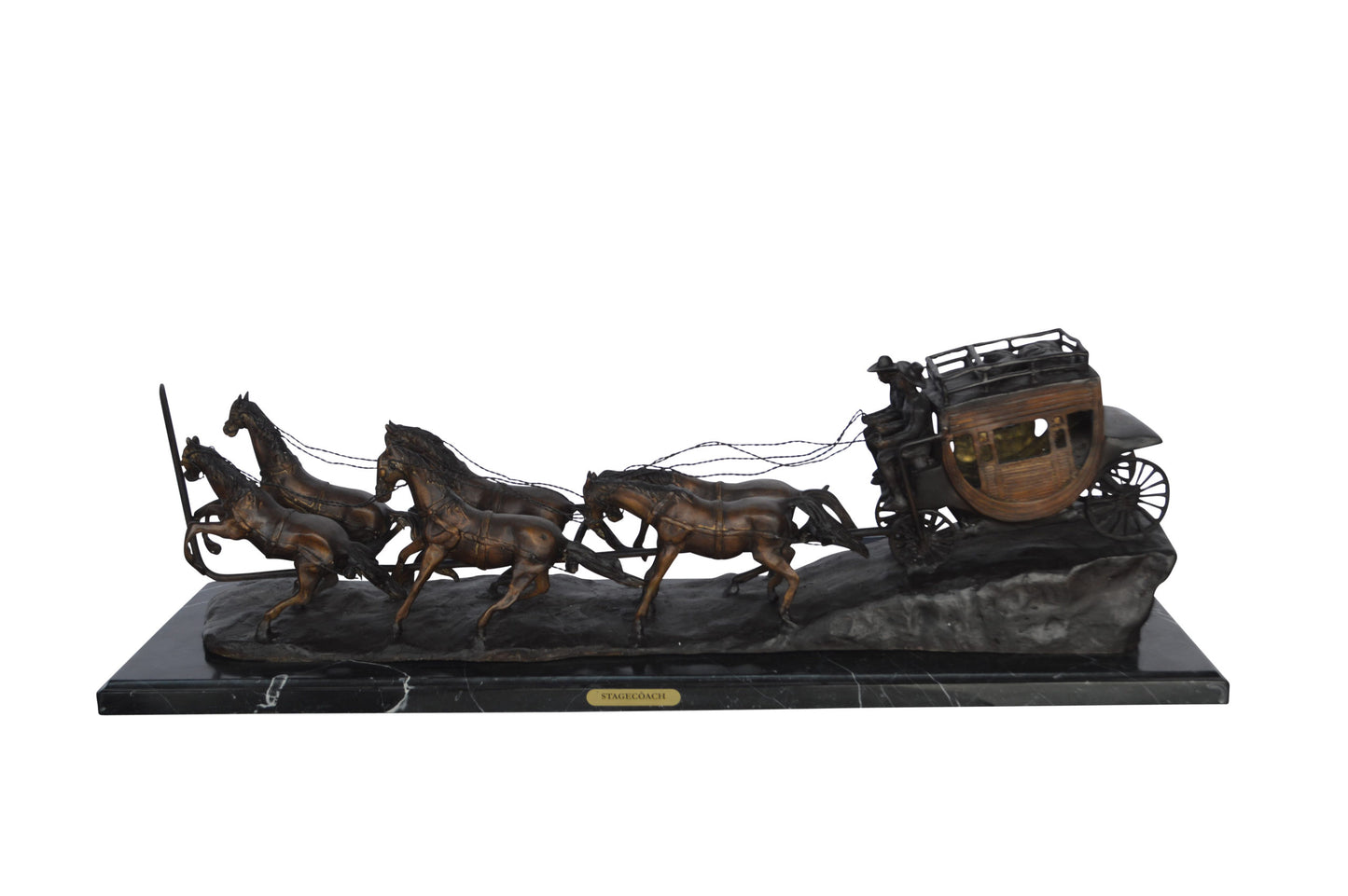 Stagecoach by M. Russell Replica Bronze Statue - Size: 38"L x 10"W x 12"H.