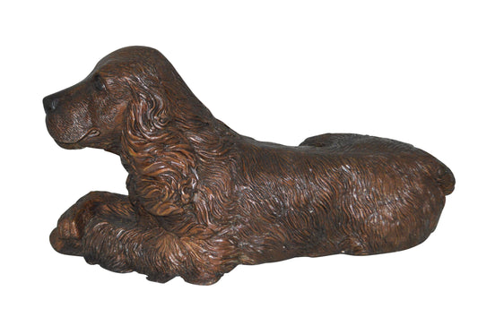Cocker Spaniel dog Crouching Bronze Statue -  Size: 20"L x 10"W x 10"H.