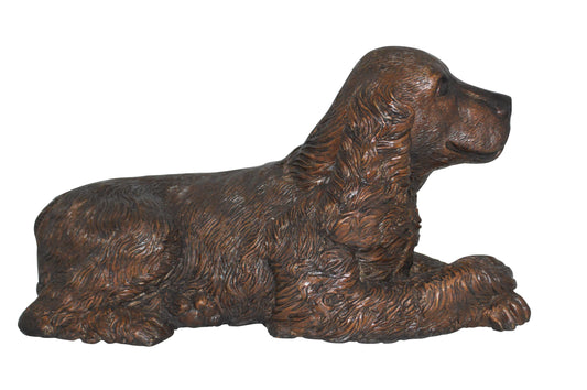 Cocker Spaniel dog Crouching Bronze Statue -  Size: 20"L x 10"W x 10"H.