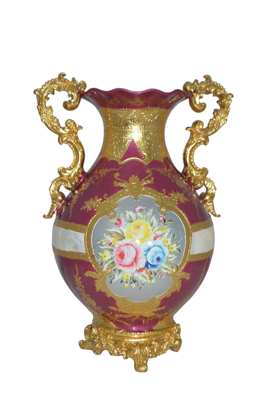 decoration Vase Gold and Pink -  Size: 12"L x 9"W x 17"H.
