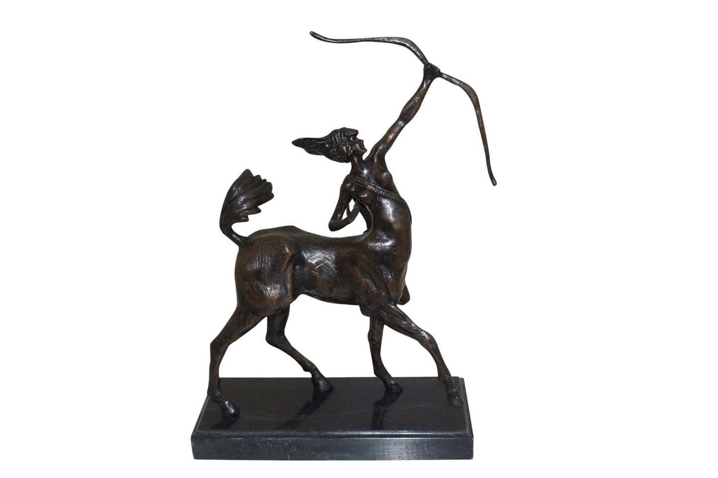 horse woman shooting an arrow Bronze Statue - Size: 14"L x 6"W x 20"H.