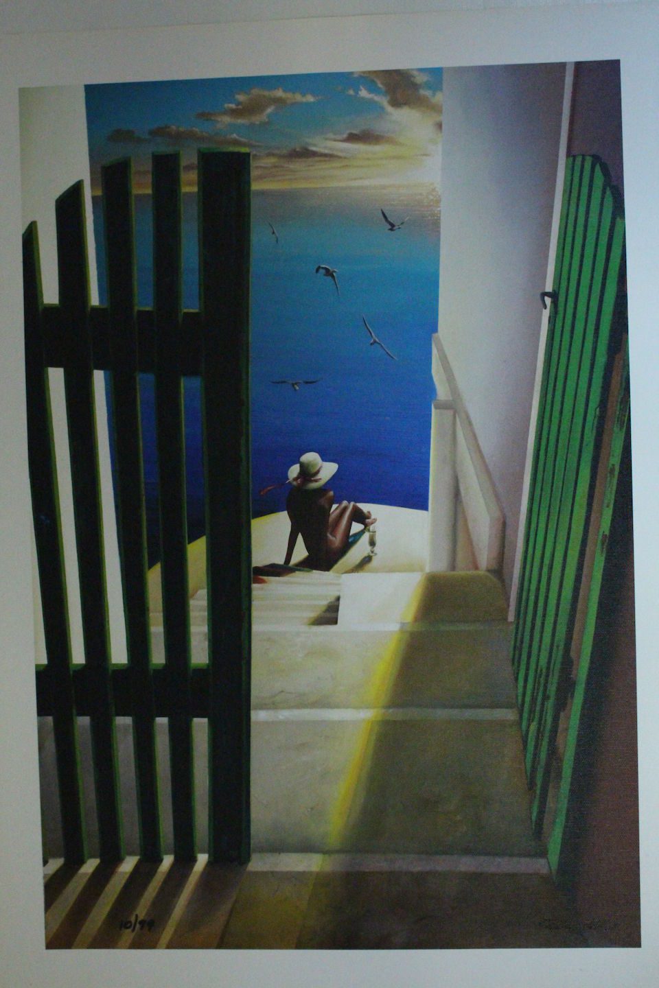 Orlando Quevedo Giclée women watching water Painting - Size: 21"L x 13.5"W