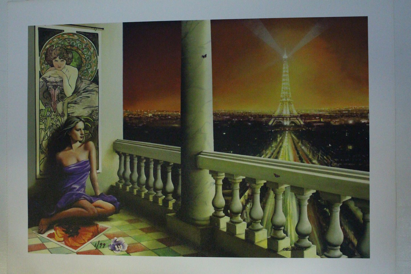 Orlando Quevedo Giclée Lady in Paris Painting - Size: 21"L x 13.5"W