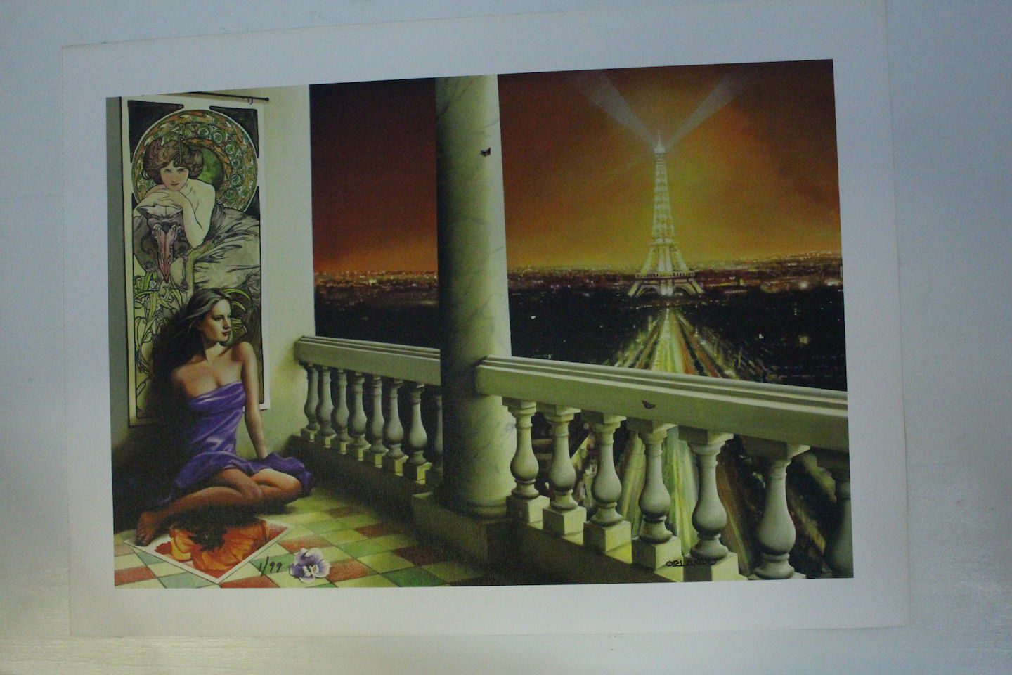 Orlando Quevedo Giclée Lady in Paris Painting - Size: 21"L x 13.5"W