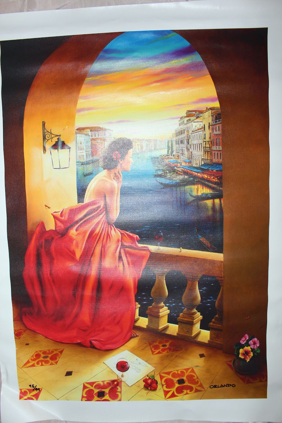 Orlando Quevedo Giclée - Lady in Venice Painting - 21"L x 13.5"W