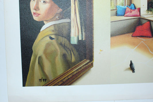 Orlando Quevedo Giclée - Girl and Vermeer Painting - Size: 21"L x 13.5"W