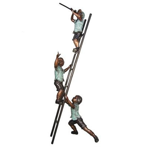 Three kids on a ladder Bronze Statue - Size: 24"L x 22"W x 94"H.