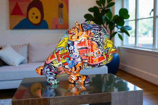Modern Art Graffiti Bulldog Statue Made of Resin Size: 11" x 5" x 7"H