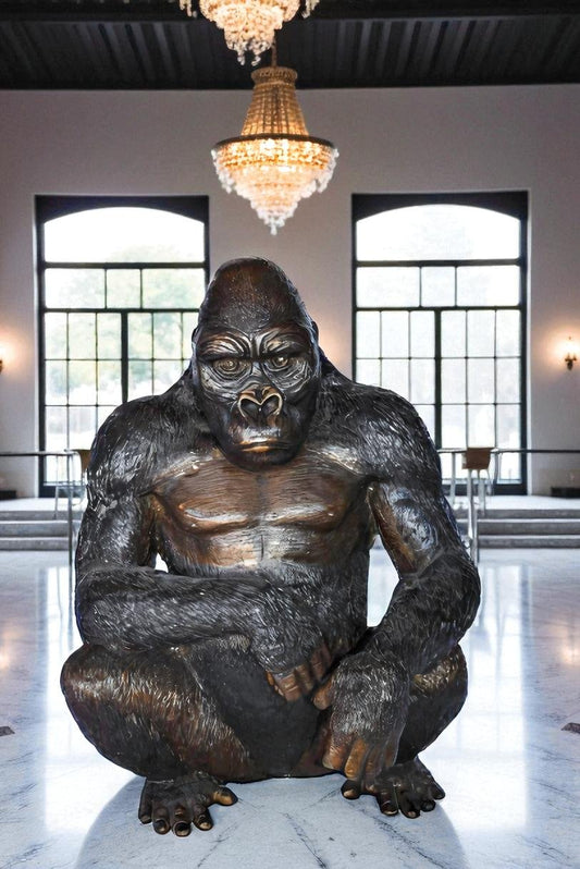 Gorilla Sitting Detailed and Impressive Bronze Statue Size: 22" x 16" x 30"H