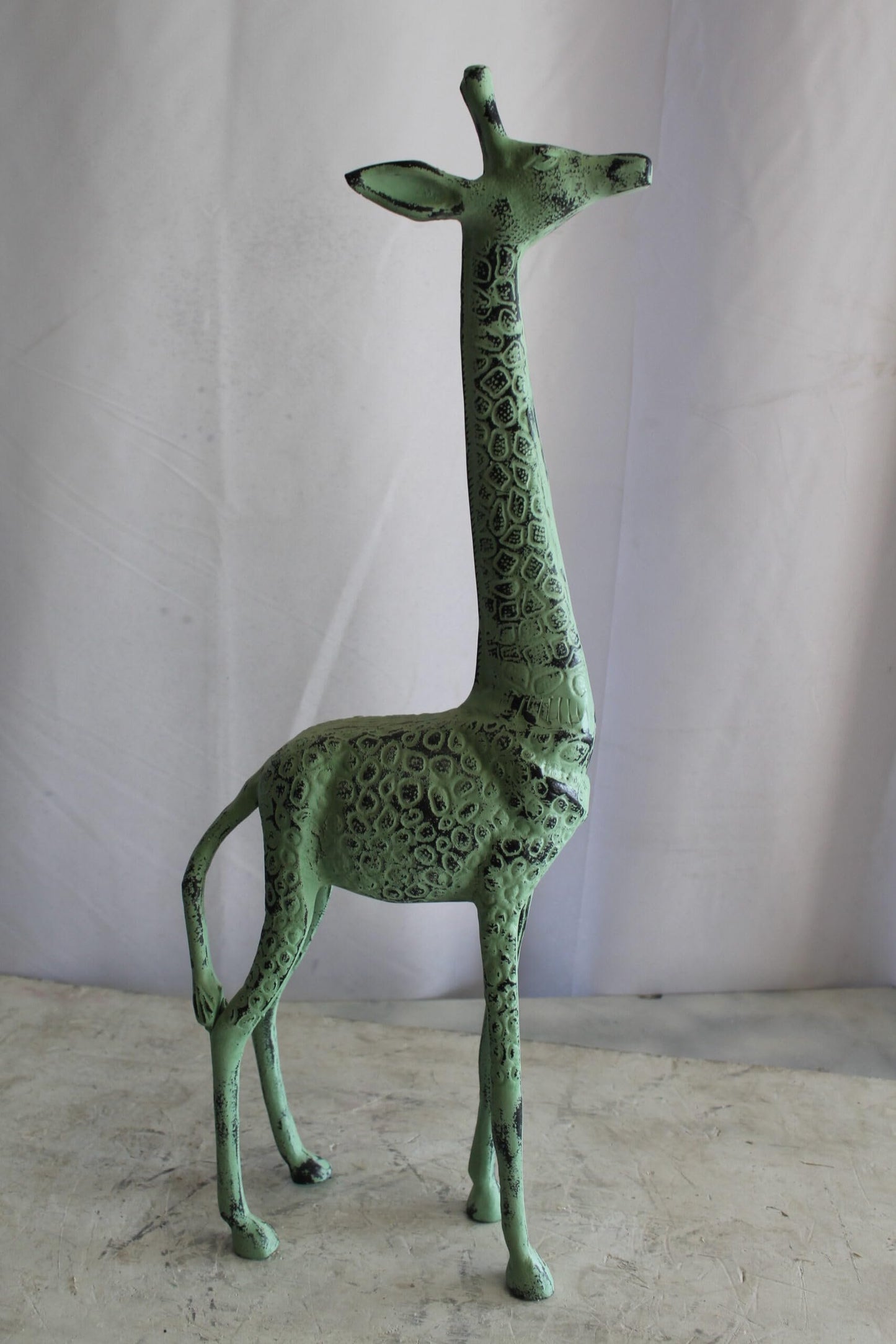 Aluminum Small Giraffe Statue with Green Patina Finish 10" x 4" x 27"H