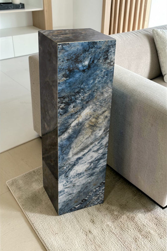 Pedestal For Artwork, Dark Blue Ocean Look Made of Porcelain. 12" x 12" x 39"H