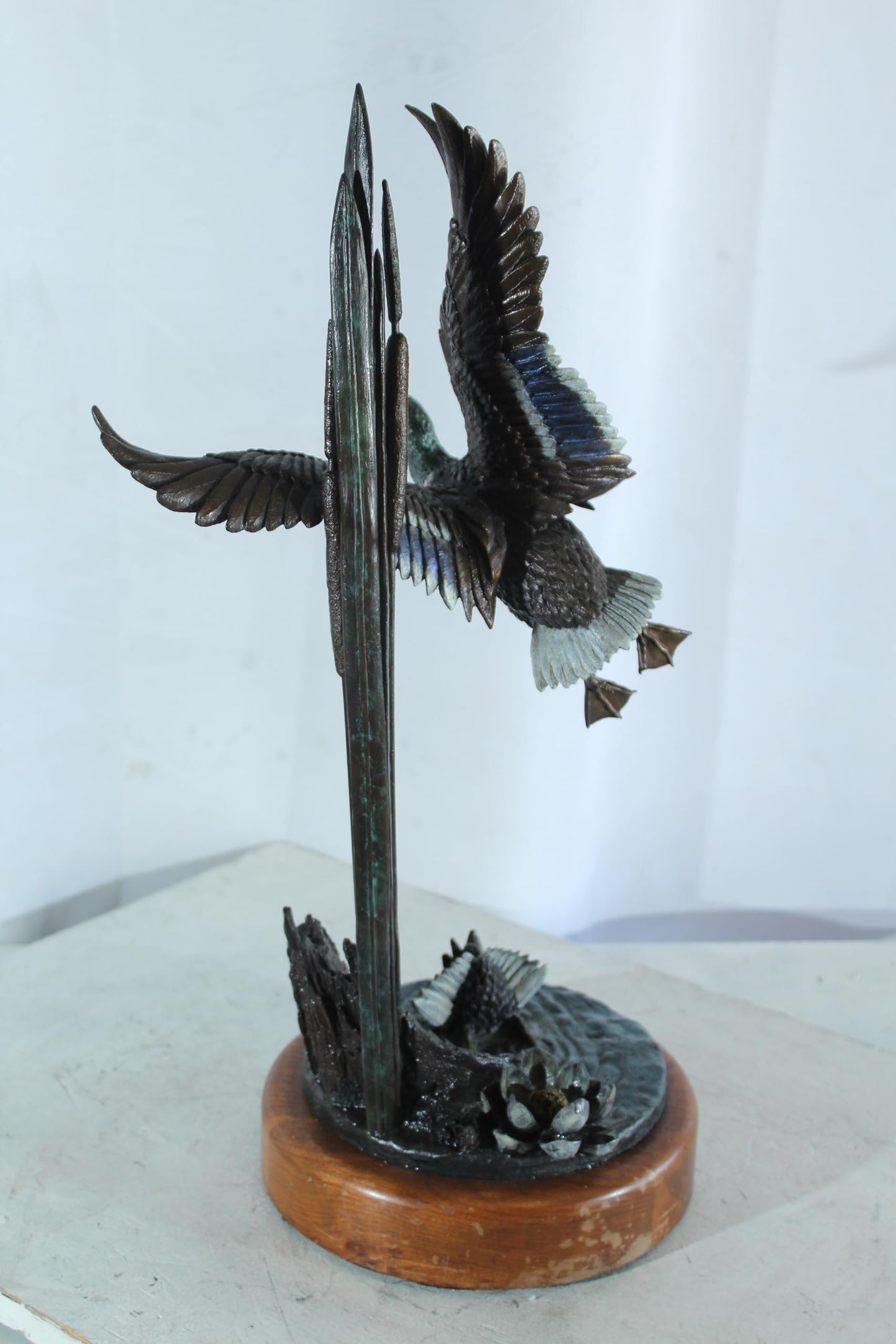 NIFAO Bronze Duck Flapping in The Wind by William Hald on Wood Base 16"x12"x31"H