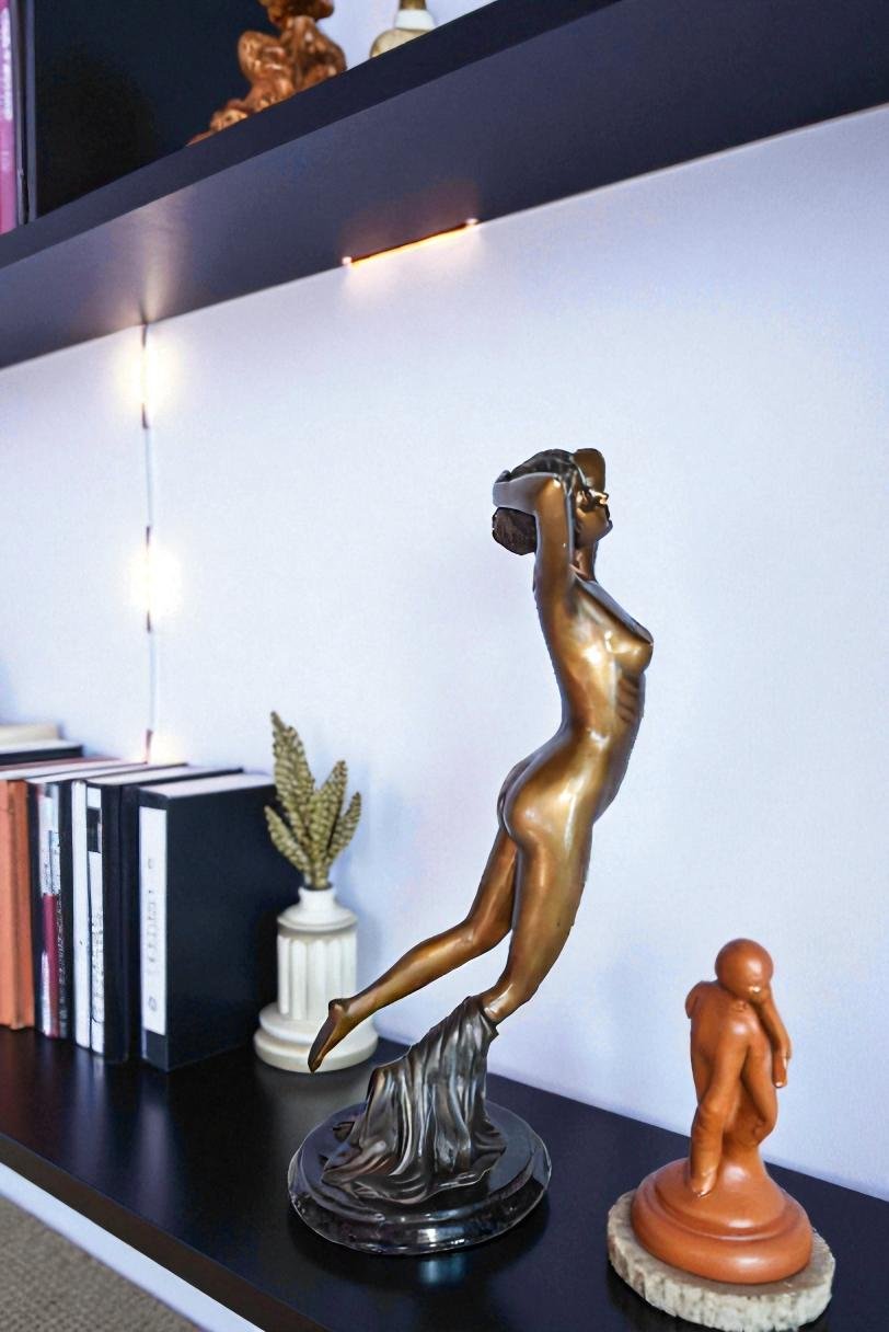 Nude Girl Posing Art Bronze Statue Mounted on Marble Size: 8" x 8" x 16"H