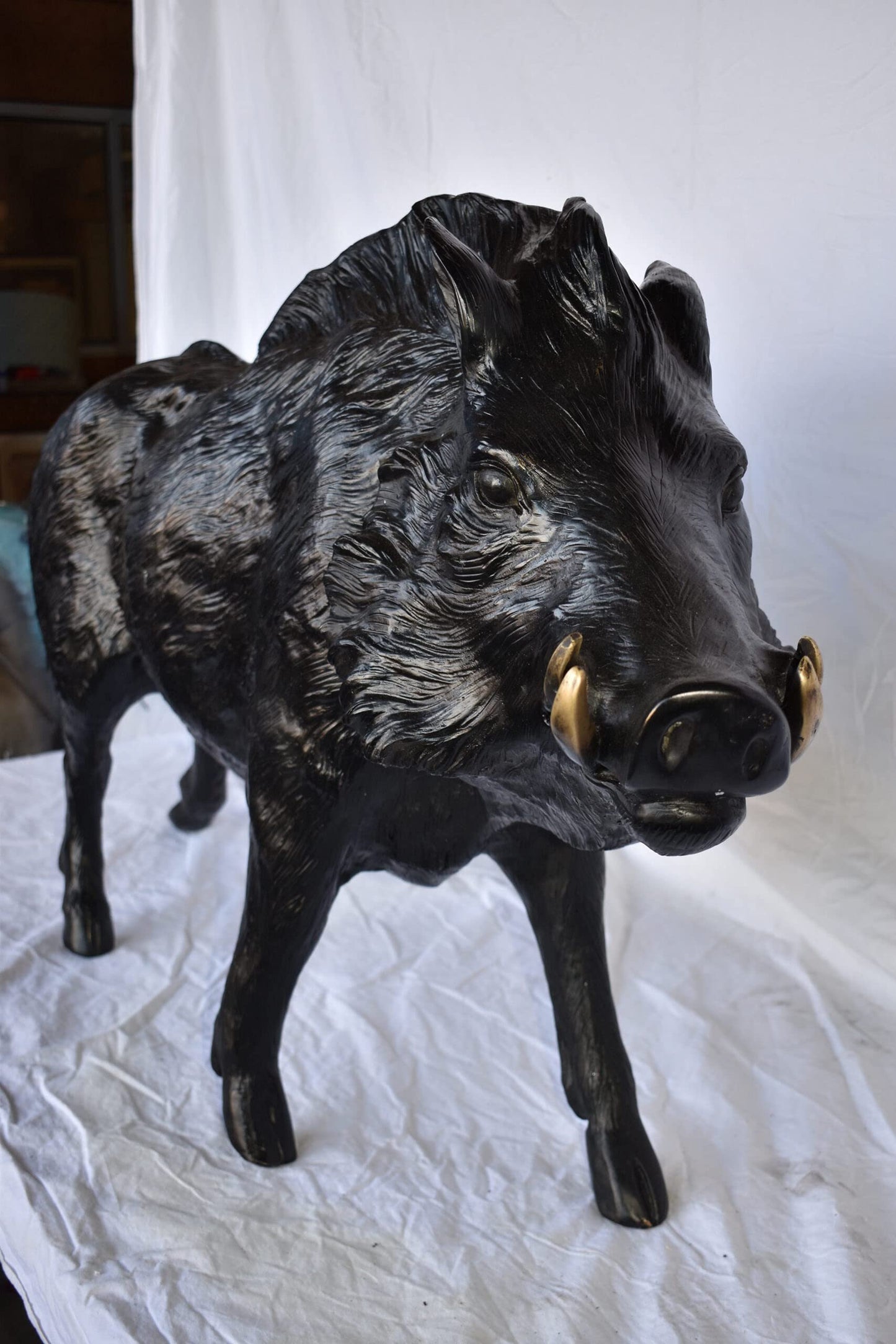 Lifesize Boar Made of Bronze, Statue - Size: 12"L x 50"W x 30"H.