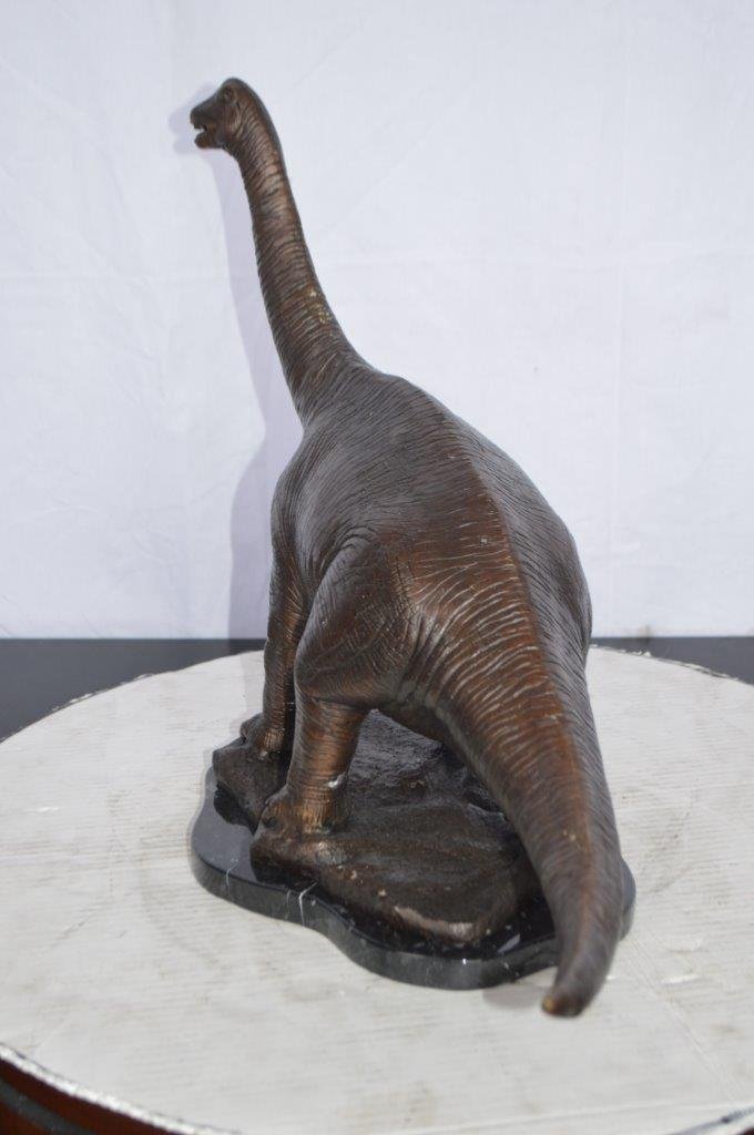 Brontosaurus Dinosaur Bronze Statue on Marble base - Size: 26"L x 10"W x 16"H.