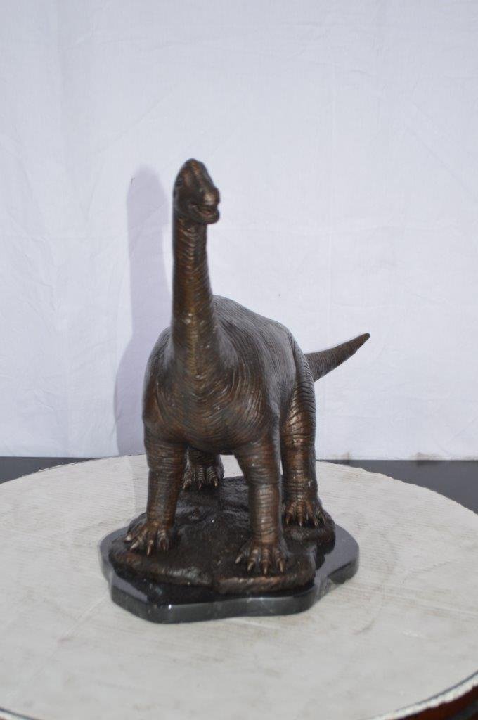 Brontosaurus Dinosaur Bronze Statue on Marble base - Size: 26"L x 10"W x 16"H.