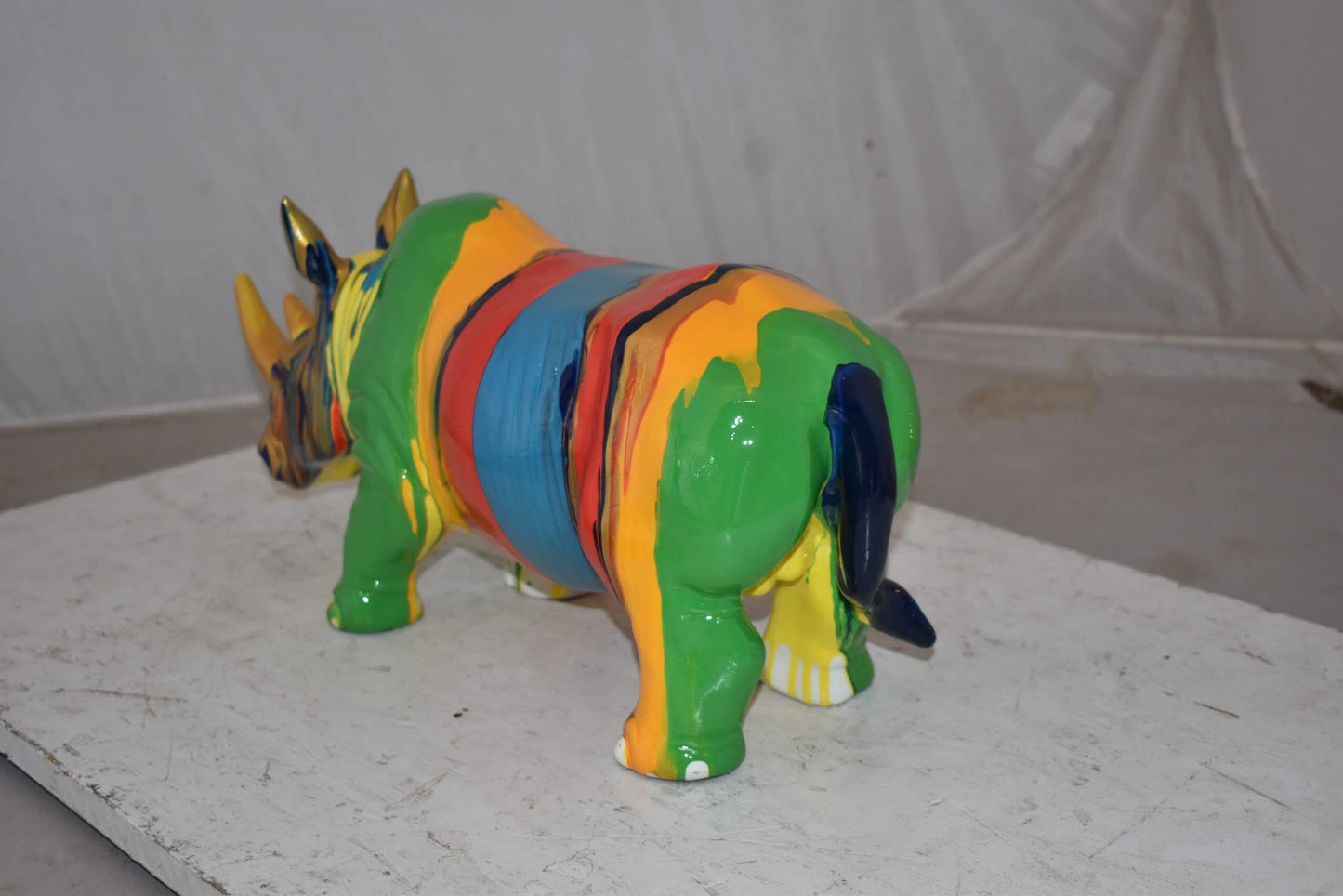 Multicolor Striped Rhino Resin Statue Size: 20" x 6" x 9"H