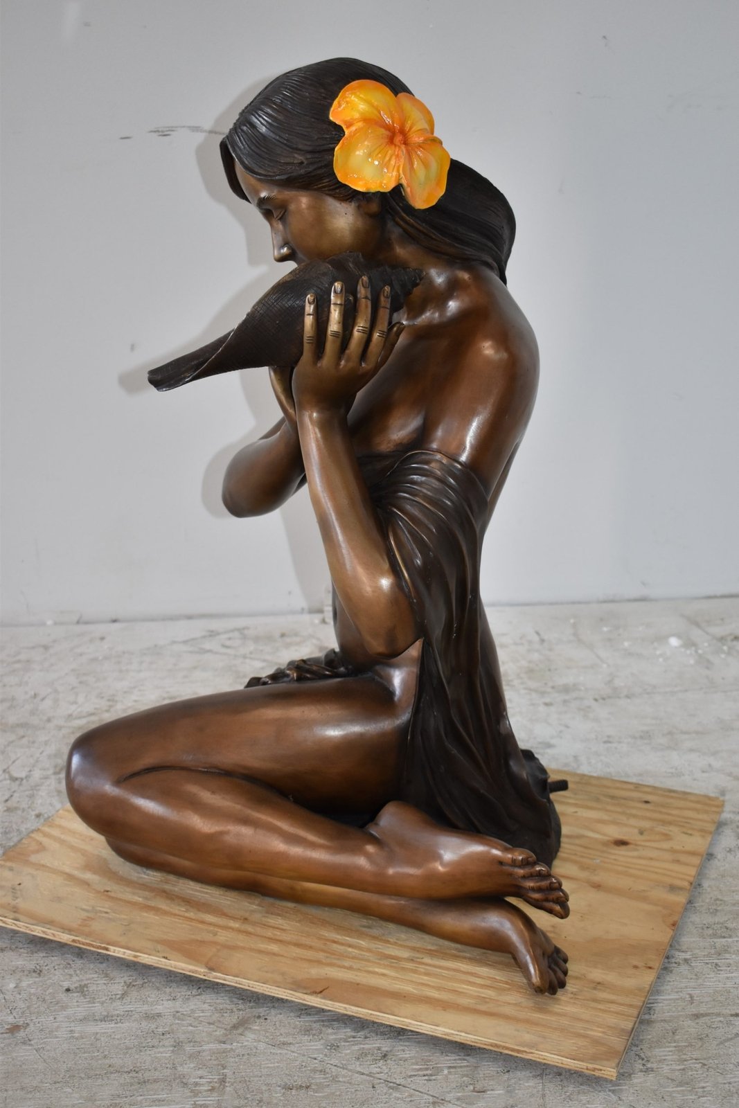 Susan With Shell and Flower Fountain Bronze Statue Size: 21" x 20" x 31"H