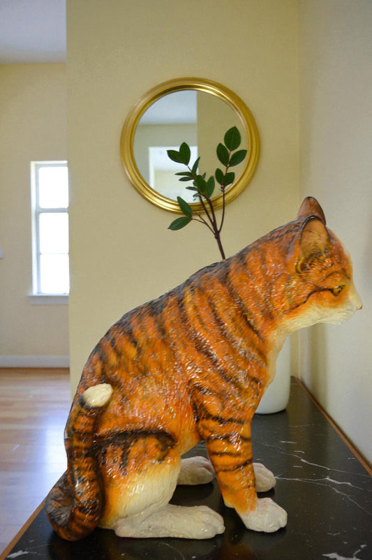 Colored Cat Sitting Bronze Statue - Size: 6"L x 11"W x 11"H.