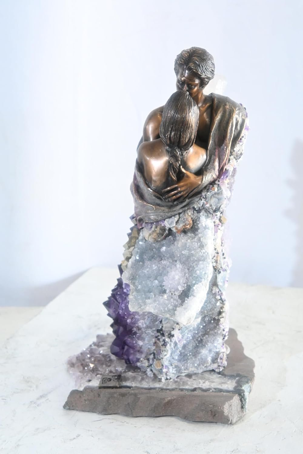 Manel Vidal The Kiss Bronze Lovers Amethyst Quartz Ebano 11"x11"x18"H