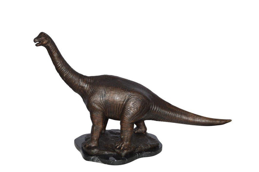 Brontosaurus Dinosaur Bronze Statue on Marble base -  Size: 26"L x 10"W x 16"H.