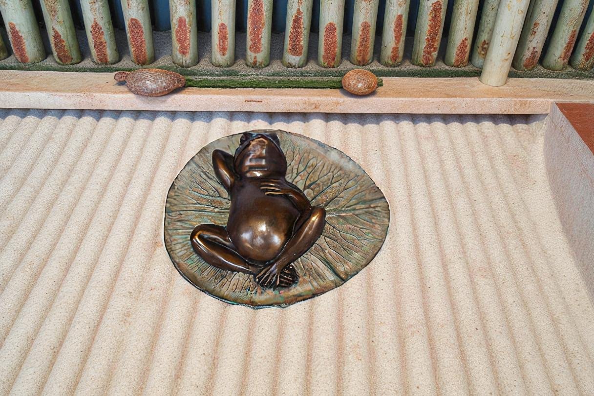 Relaxed Frog Supine on a Lily Bronze Statue Wall Fountain  14" x 6" x 12"H