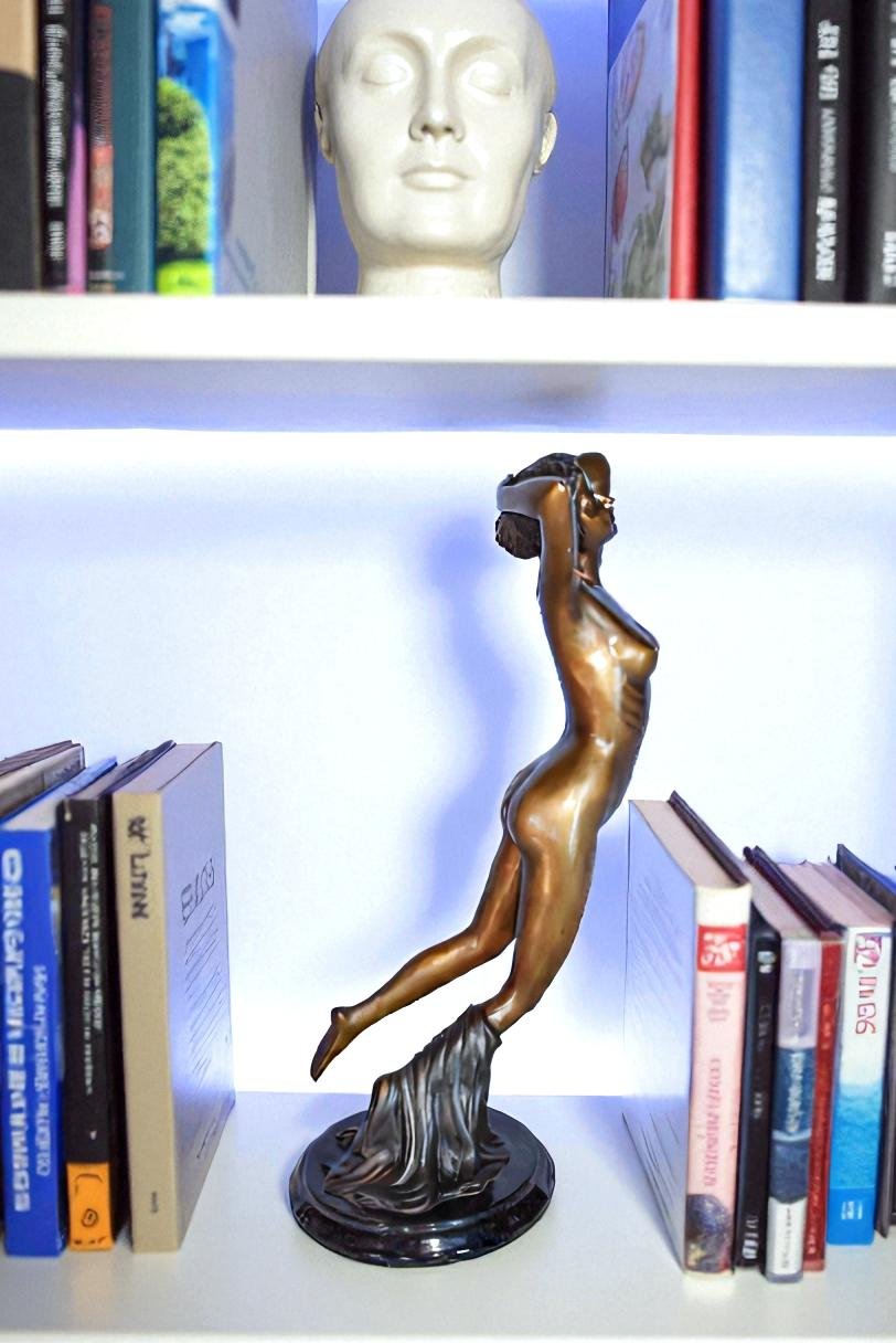 Nude Girl Posing Art Bronze Statue Mounted on Marble Size: 8" x 8" x 16"H