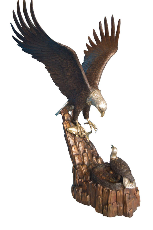 Eagle with nest Bronze Statue -  Size: 36"L x 40"W x 63"H.