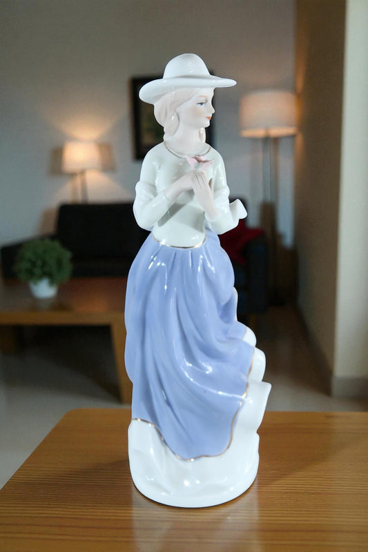 NIFAO Porcelain Lady Figurine with hat and Flower Vintage Style 5"x4"x12"H