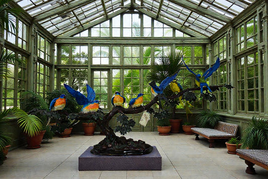 Seven Sparrows Perched on a Tree Branch Bronze Statue Size: 38" x 15" x 18"H