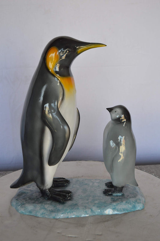 Penguin and Her Baby Standing Bronze Statue - Size: 14"L x 9"W x 19"H.