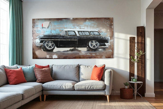 1955 Chevy Nomad Wagon 3D Metal Wall Art Handcrafted 79" x 2" x 40"H