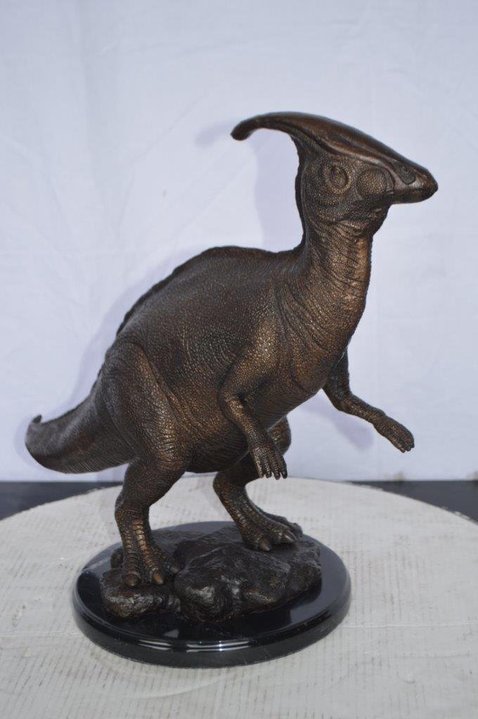 Parasaur Dinosaur Bronze Statue -  Size: 11"L x 23"W x 18"H.