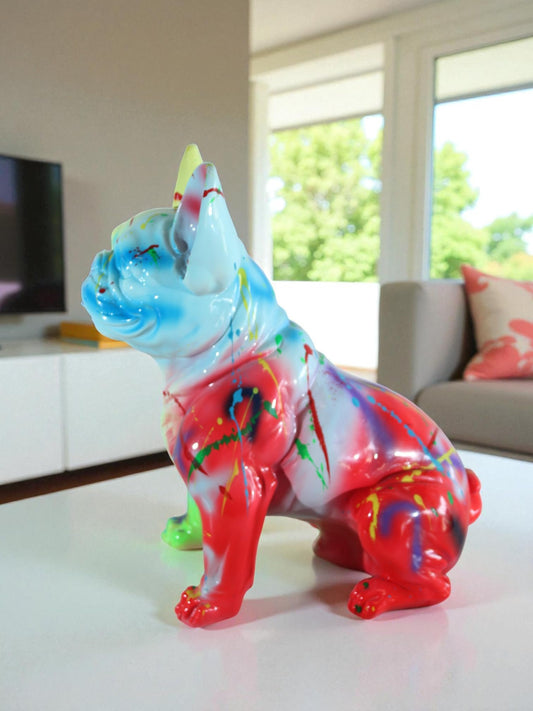 NIFAO Resin French Bulldog Statue Rainbow Paint Splatter 16"x9"x16"H