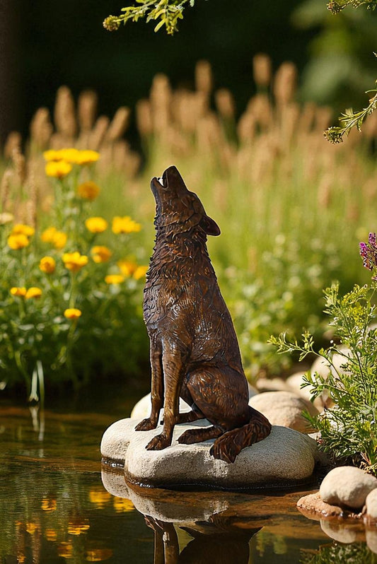 Howling Wolf looking toward the sky Bronze Statue Size: 19" x 19" x 37"H