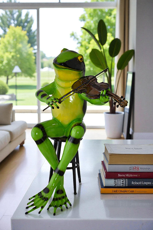 Frog plays violin Bronze Statue - Size: 22"L x 17"W x 26"H