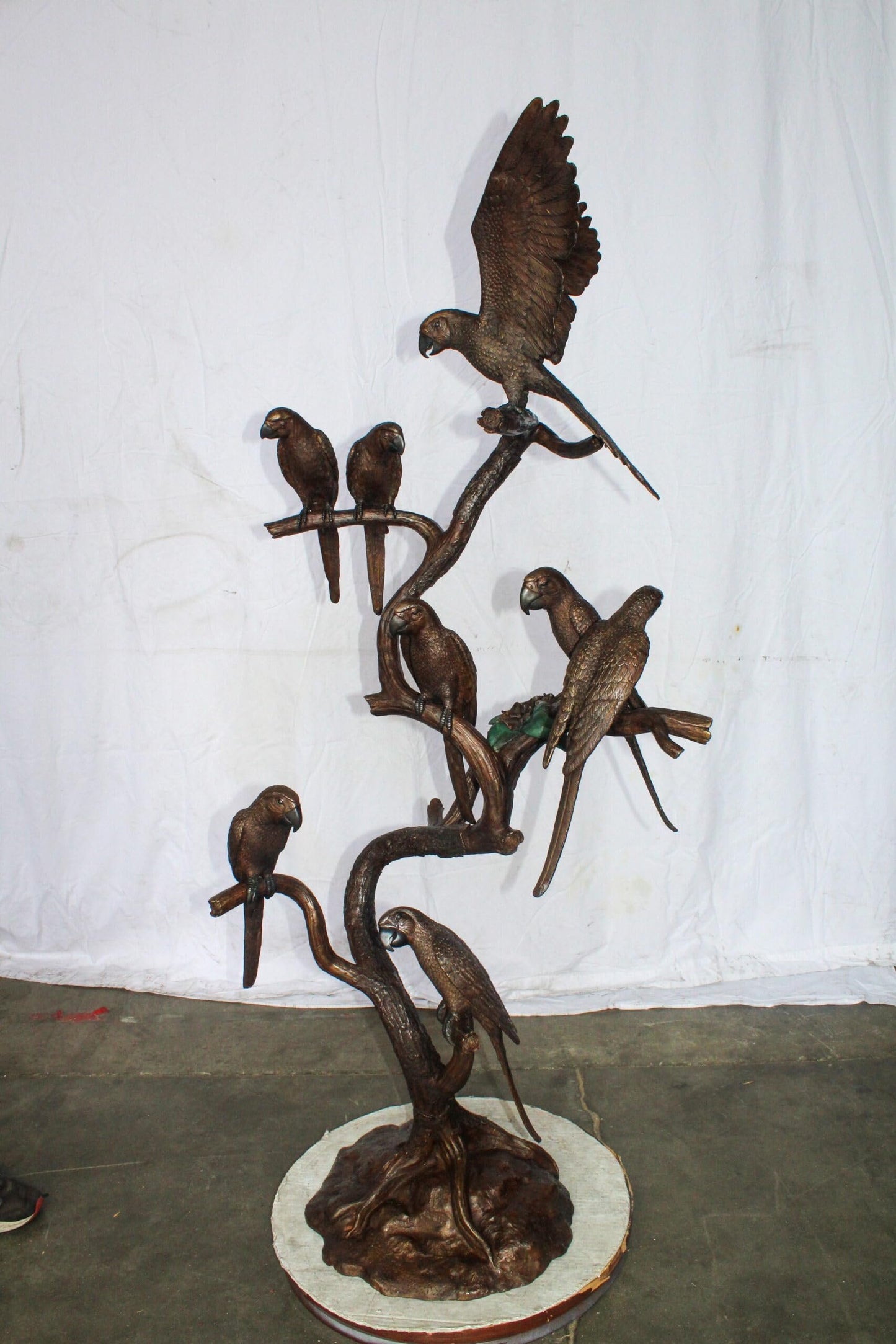 Eight Parrots Standing on a Tree Bronze Statue 33" x 24" x 66"H