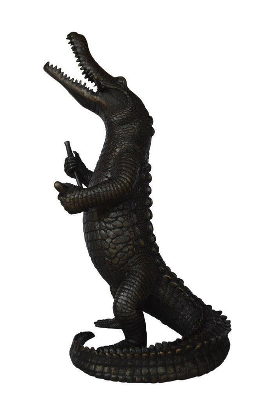 Alligator having fun bronze statue - fountain -  Size: 15"L x 15"W x 31"H.