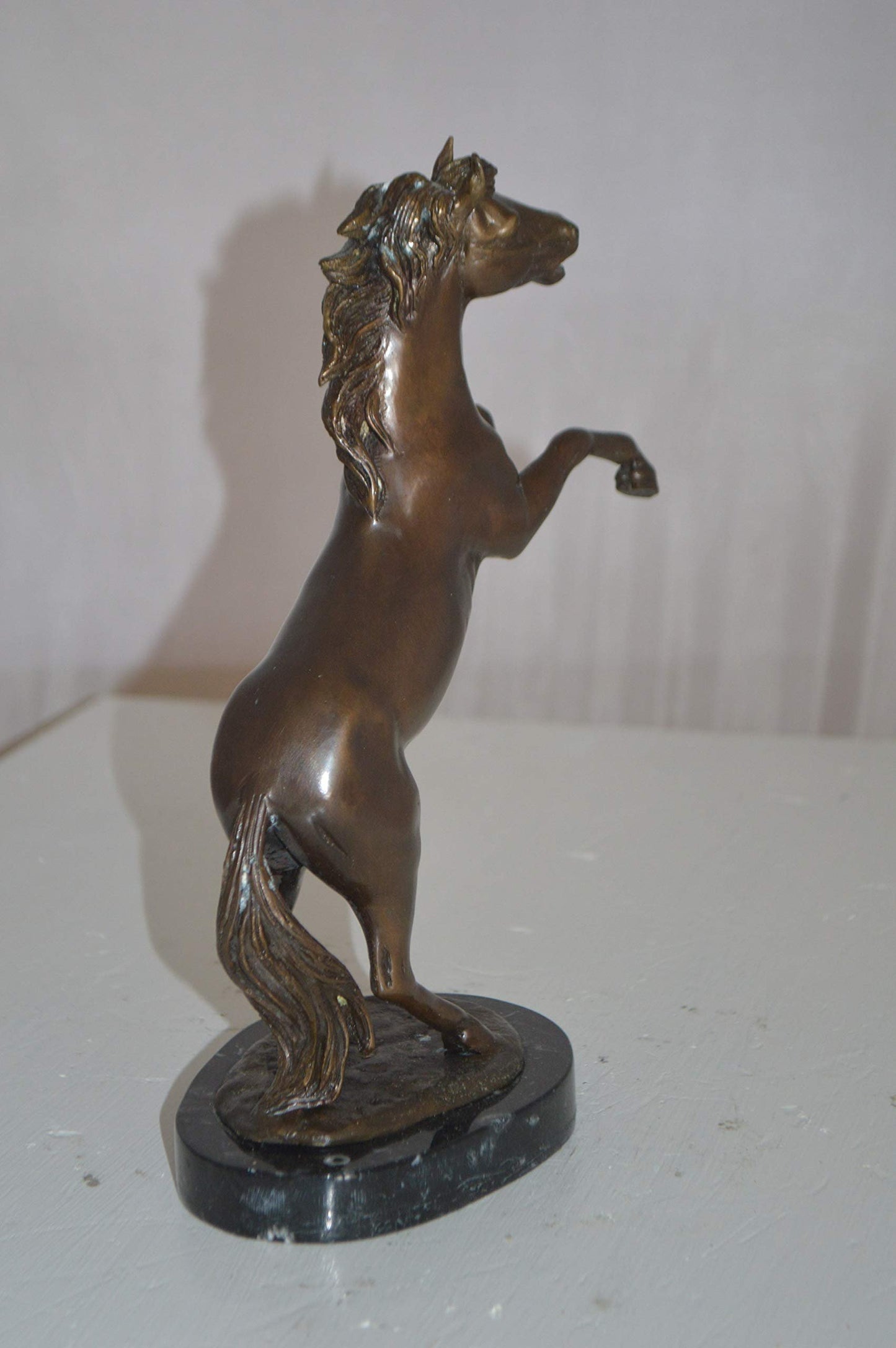 Rearing Horse Small Bronze Statue -  Size: 8"L x 4"W x 11"H.