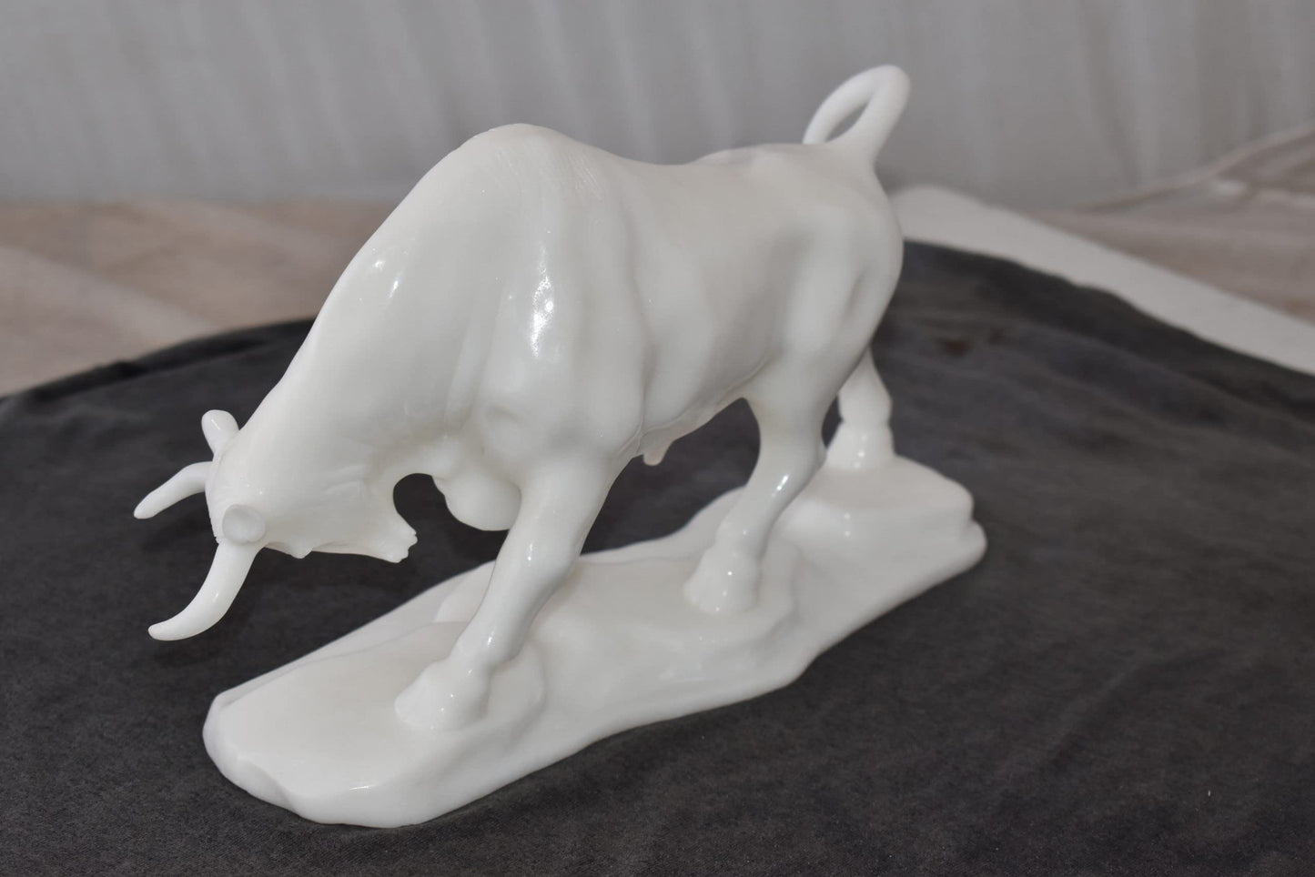 Wall Street Bull Made of White Marble Size: 11" x 5" x 7"H