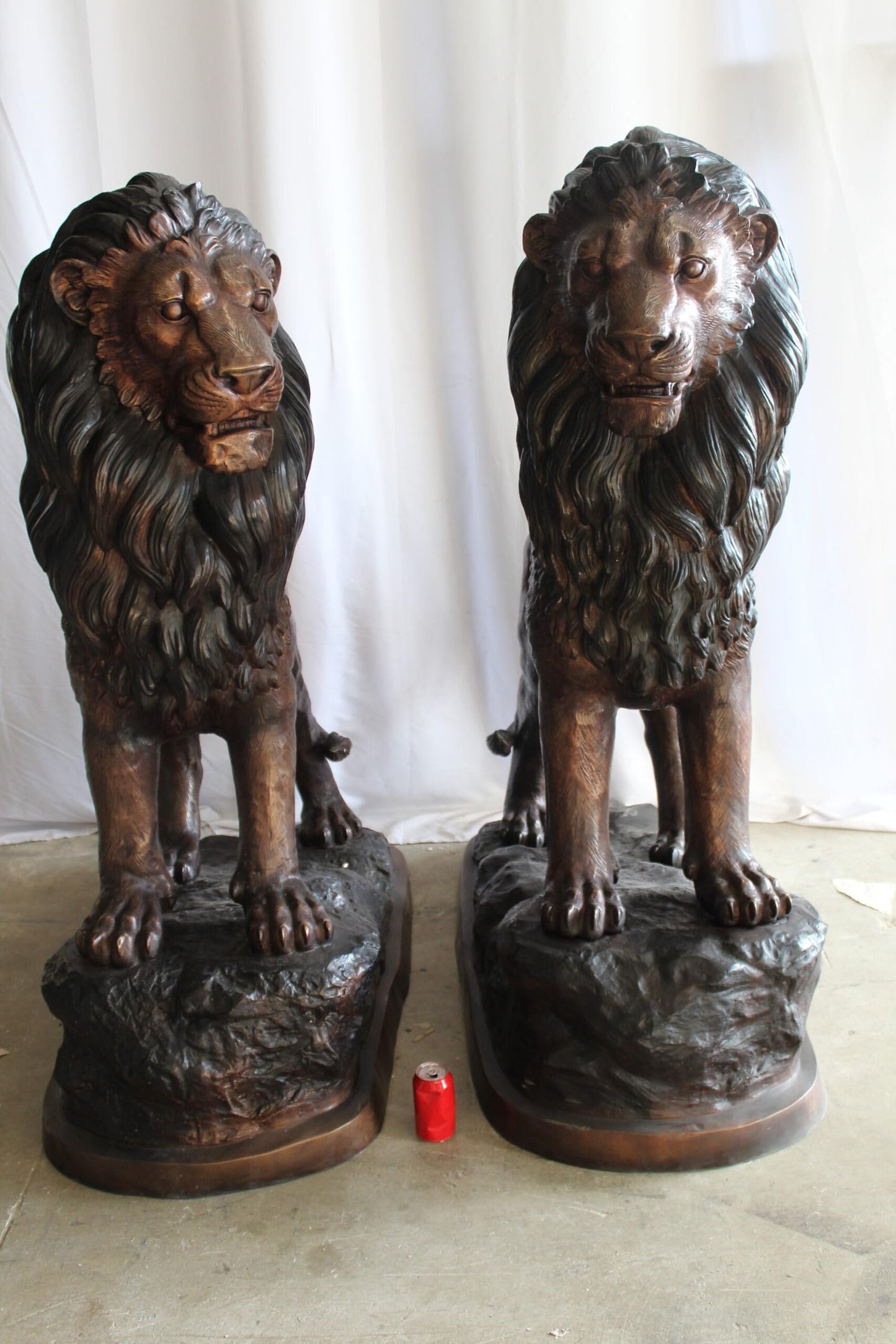 Lifesized Pair of Lions Bronze Statues 58" x 30" x 62"H