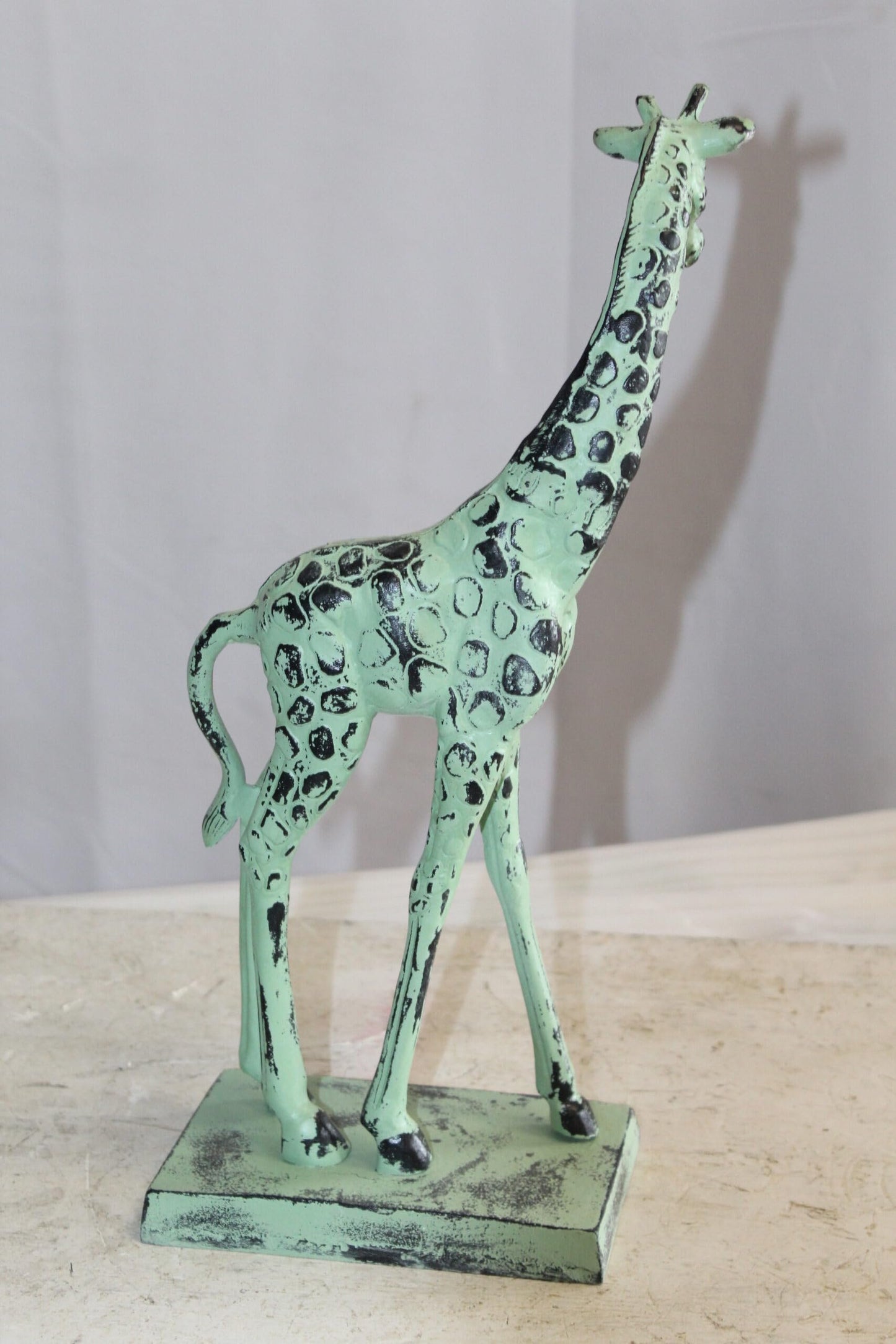 Green Patina Aluminum Statue of a Giraffe Echoing Nature Grace 8" x 4" x 18"H