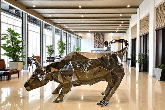 Modern Variation of Wall Street Bull Stainless Steel Statue 80" x 49" x 49"H