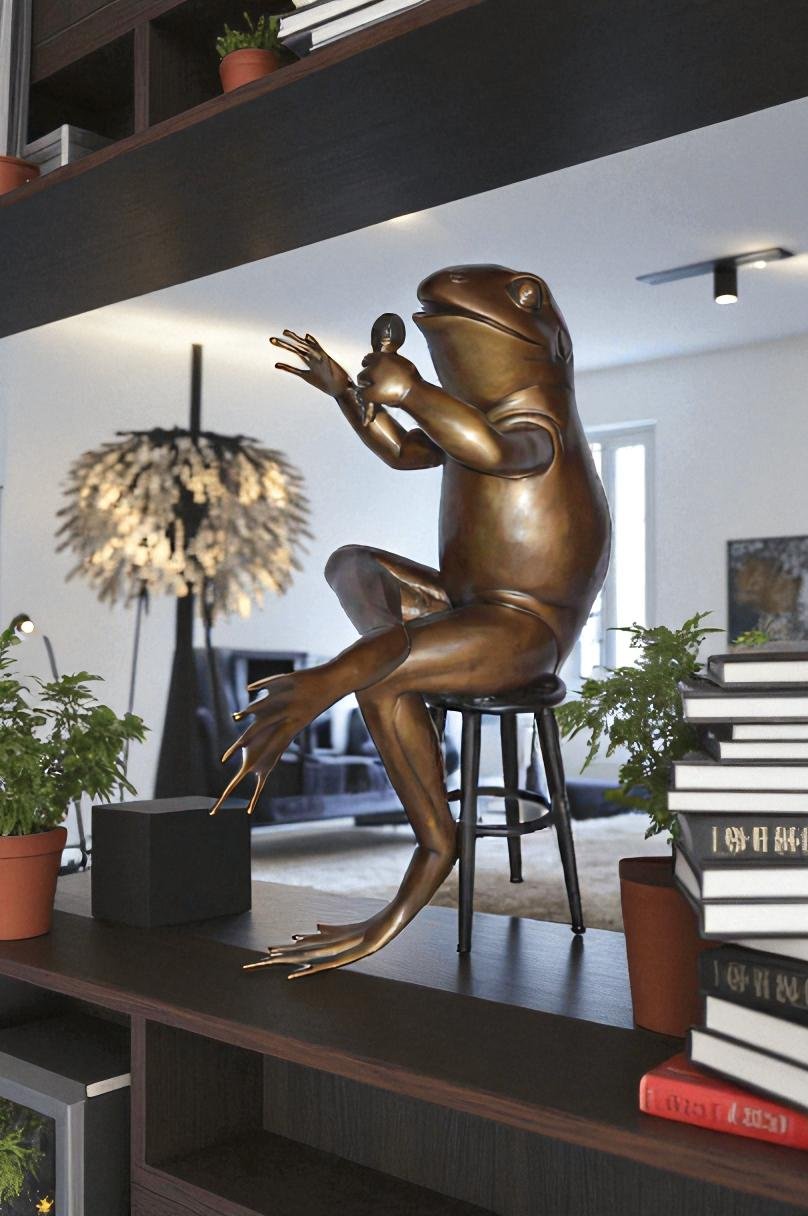 Comedic Frog bronze statue - Size: 25"L x 20"W x 30"H.