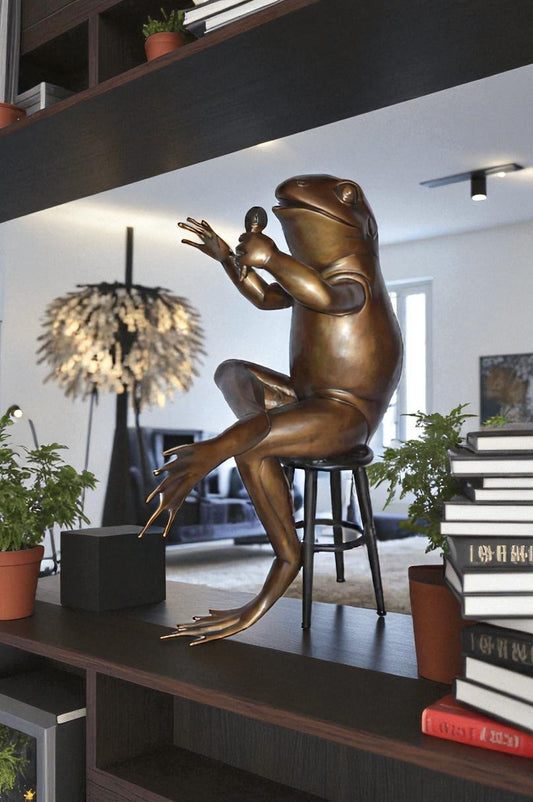 Comedic Frog bronze statue - Size: 25"L x 20"W x 30"H.