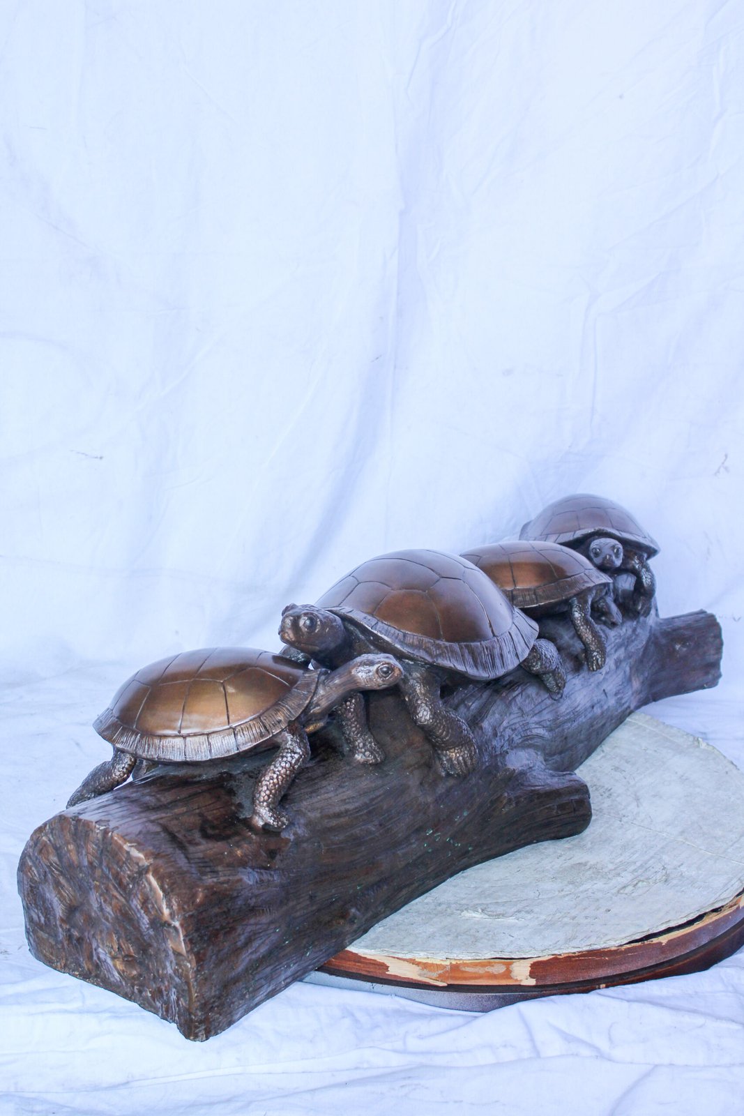 Four Turtles on Tree Log Bronze Statue, Charming Wildlife Decor 39" x 15" x 10"H