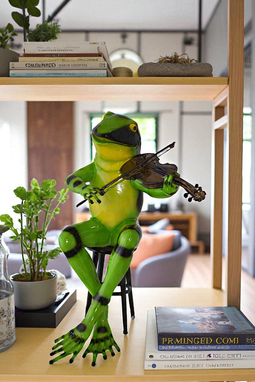 Comedic Green Frog bronze statue - Size: 25"L x 20"W x 30"H.