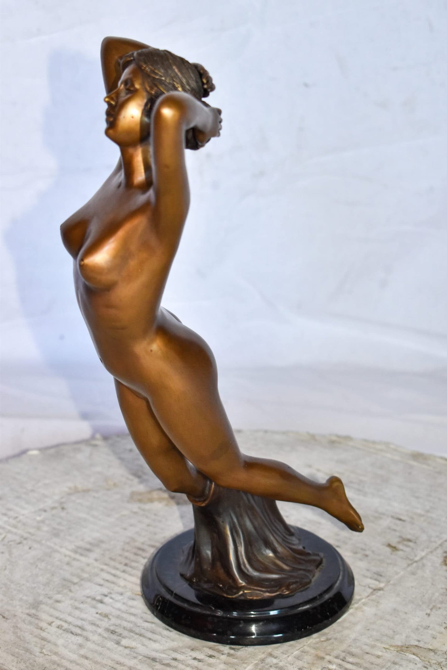 Nude Girl Posing Art Bronze Statue Mounted on Marble Size: 8" x 8" x 16"H